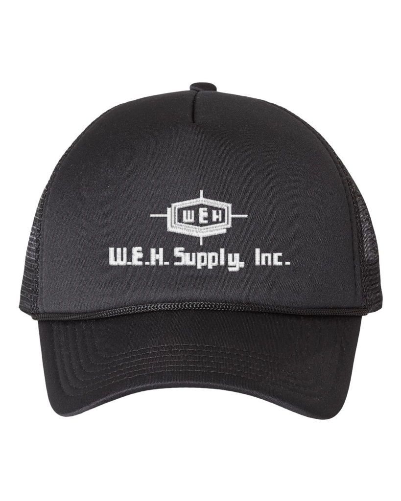 Color Image for VC700 - Valucap Foam Mesh-Back Trucker Cap - Black/ Black - WEH Supply - White