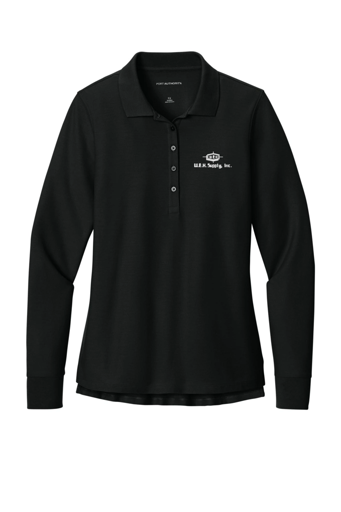 Color Image for LK200LS - Port Authority® Women’s Wearever Signature Pique Long Sleeve Polo - Deep Black - WEH Supply - White