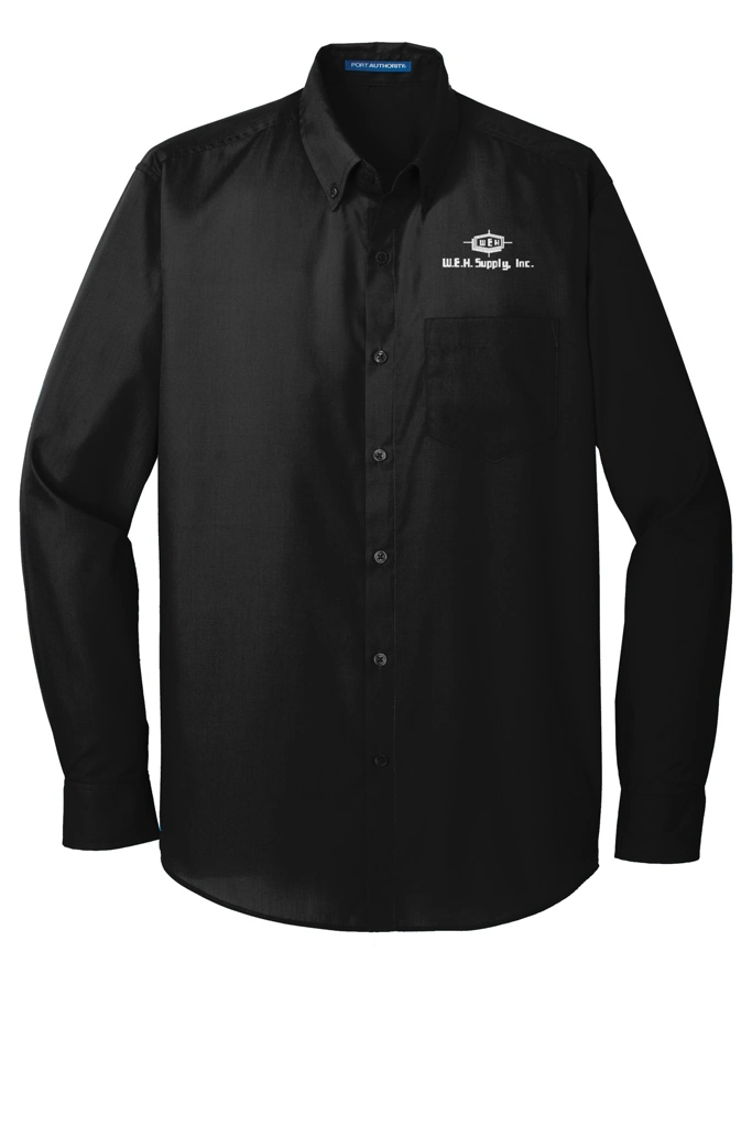 Color Image for W100 - Port Authority® Long Sleeve Carefree Poplin Shirt - Deep Black - WEH Supply - White