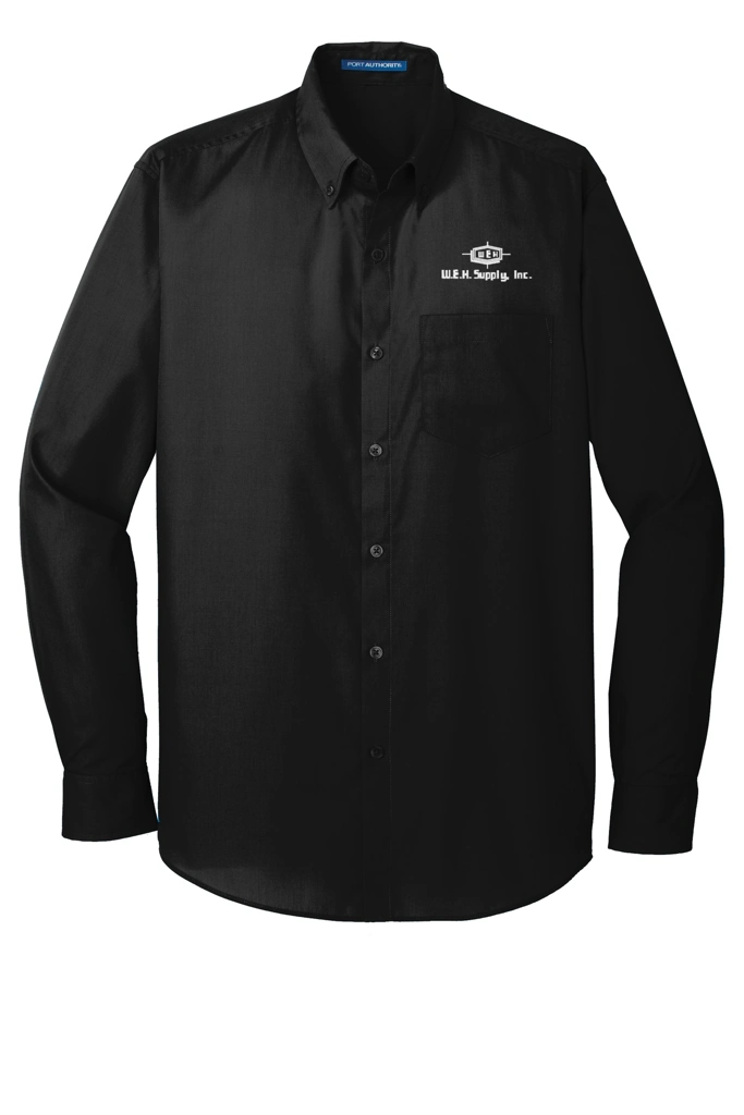 Color Image for Tw100 - Port Authority® Tall Long Sleeve Carefree Poplin Shirt - Deep Black - WEH Supply - White