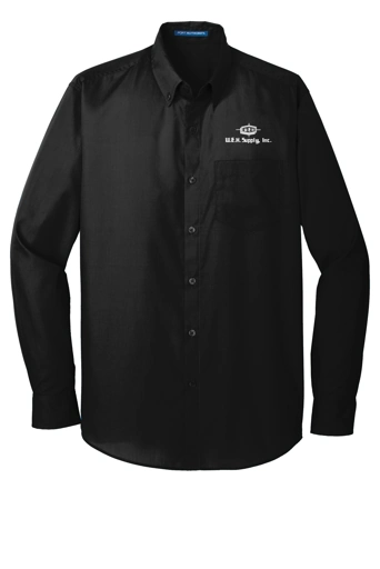 Color Image for Tw100 - Port Authority® Tall Long Sleeve Carefree Poplin Shirt - Deep Black - WEH Supply - White