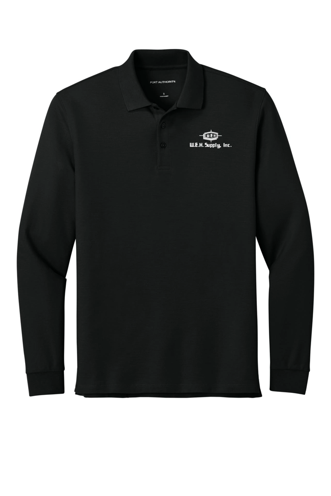 Color Image for K200LS - Port Authority® Wearever Signature Pique Long Sleeve Polo - Deep Black - WEH Supply - White