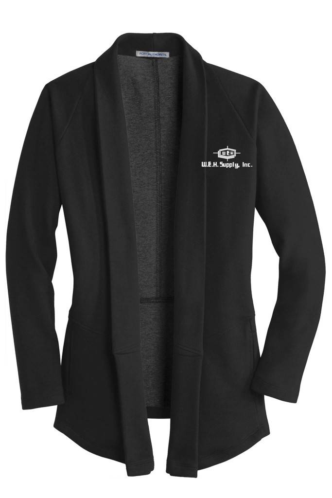Color Image for L807 - Port Authority® Ladies Interlock Cardigan. - Deep Black/ Charcoal Heather - WEH Supply - White