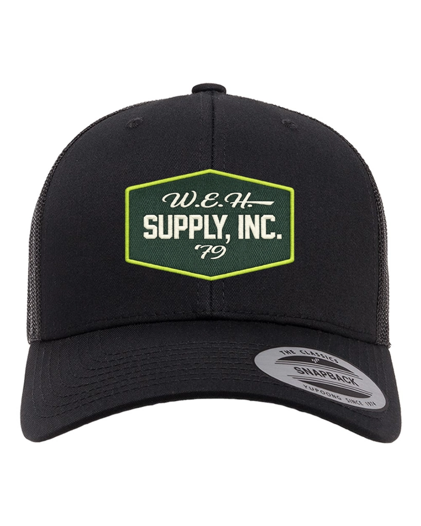 Color Image for 6606 - YP Classics Retro Trucker Cap - Black - W.E.H. Hat Patch