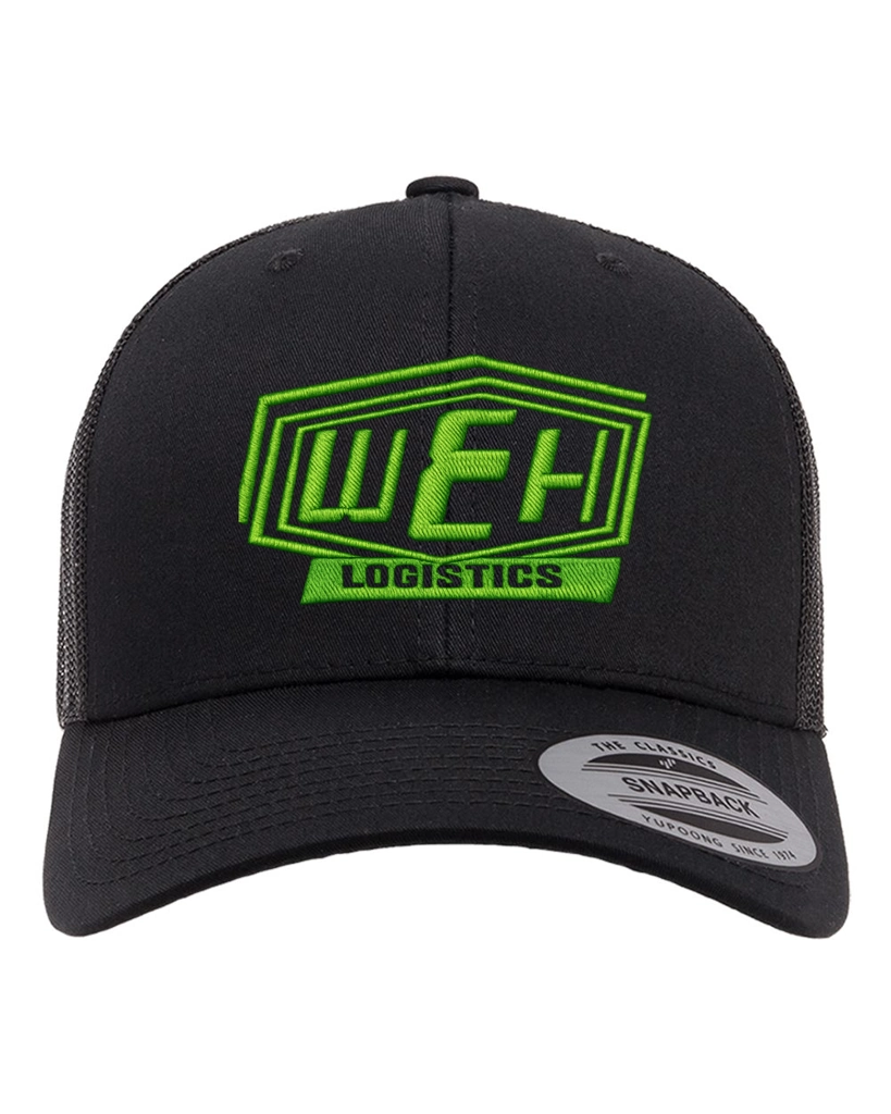 Color Image for 6606 - YP Classics Retro Trucker Cap - Black - WEH Logistics - Lime Green FLP - E