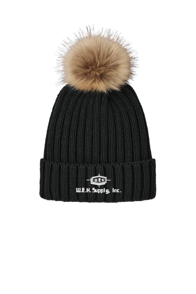 Color Image for C990 - Port Authority® Faux Fur Pom Beanie - Deep Black - WEH Supply - White