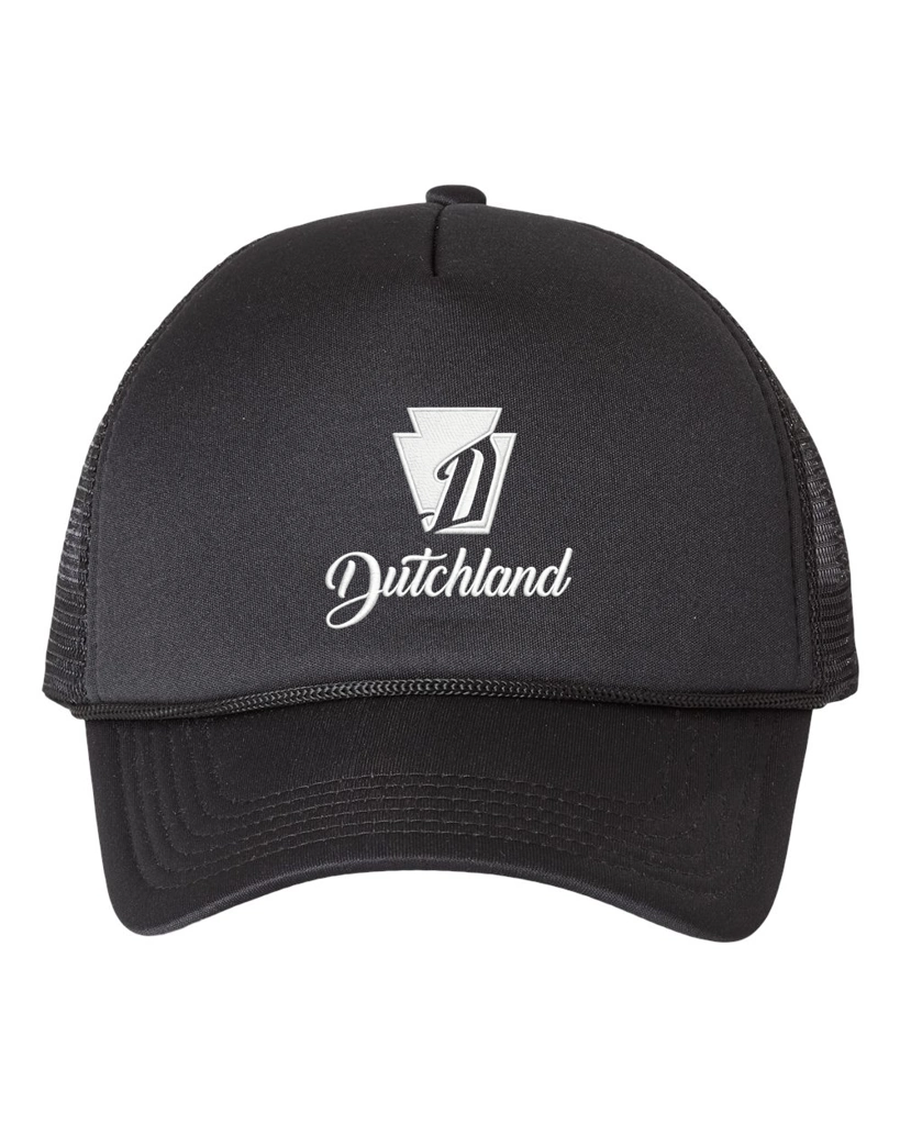 Color Image for VC700 - Valucap Foam Mesh-Back Trucker Cap - Black/ Black - WEH Dutchland - White FLP - E