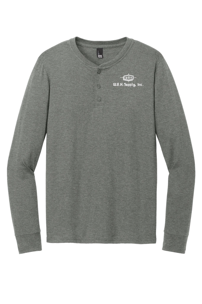 Color Image for DT145 - District® Perfect Tri® Long Sleeve Henley - Heathered Charcoal - WEH Supply - White
