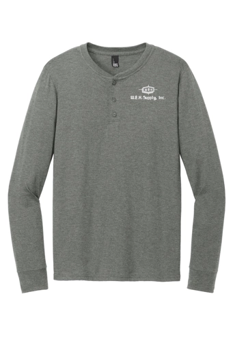 Color Image for DT145 - District® Perfect Tri® Long Sleeve Henley - Heathered Charcoal - WEH Supply - White